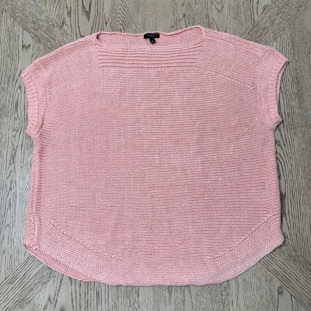 Talbots Women’s XL Petite Peach Linen Knit Short Sleeve U‎ Hem Sweater